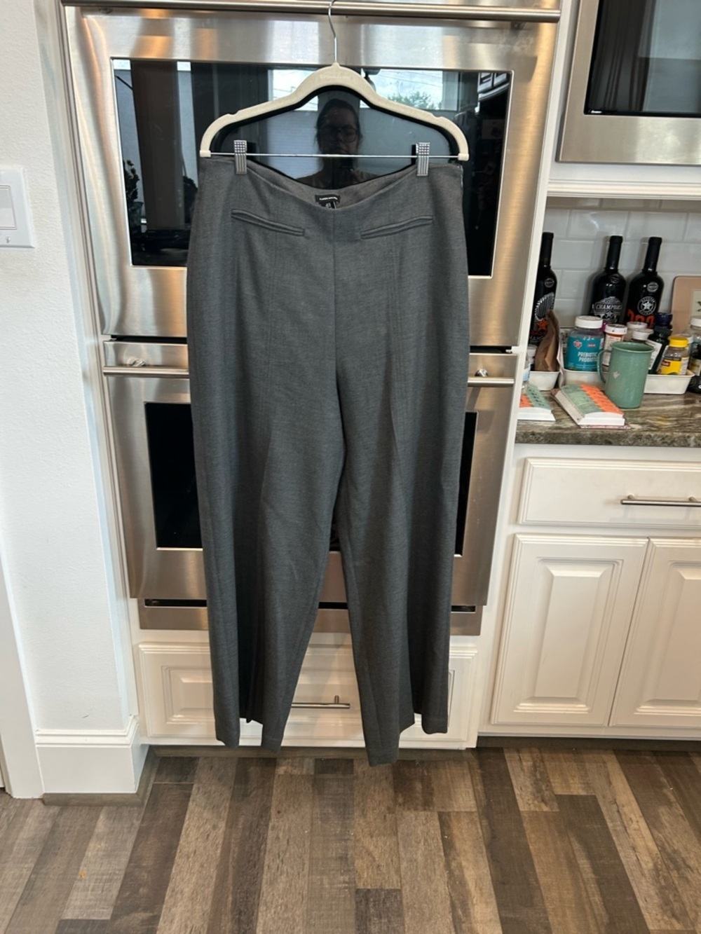 Karen Millen gray Wide Leg Trousers size 12 GUC quiet luxury career capsule